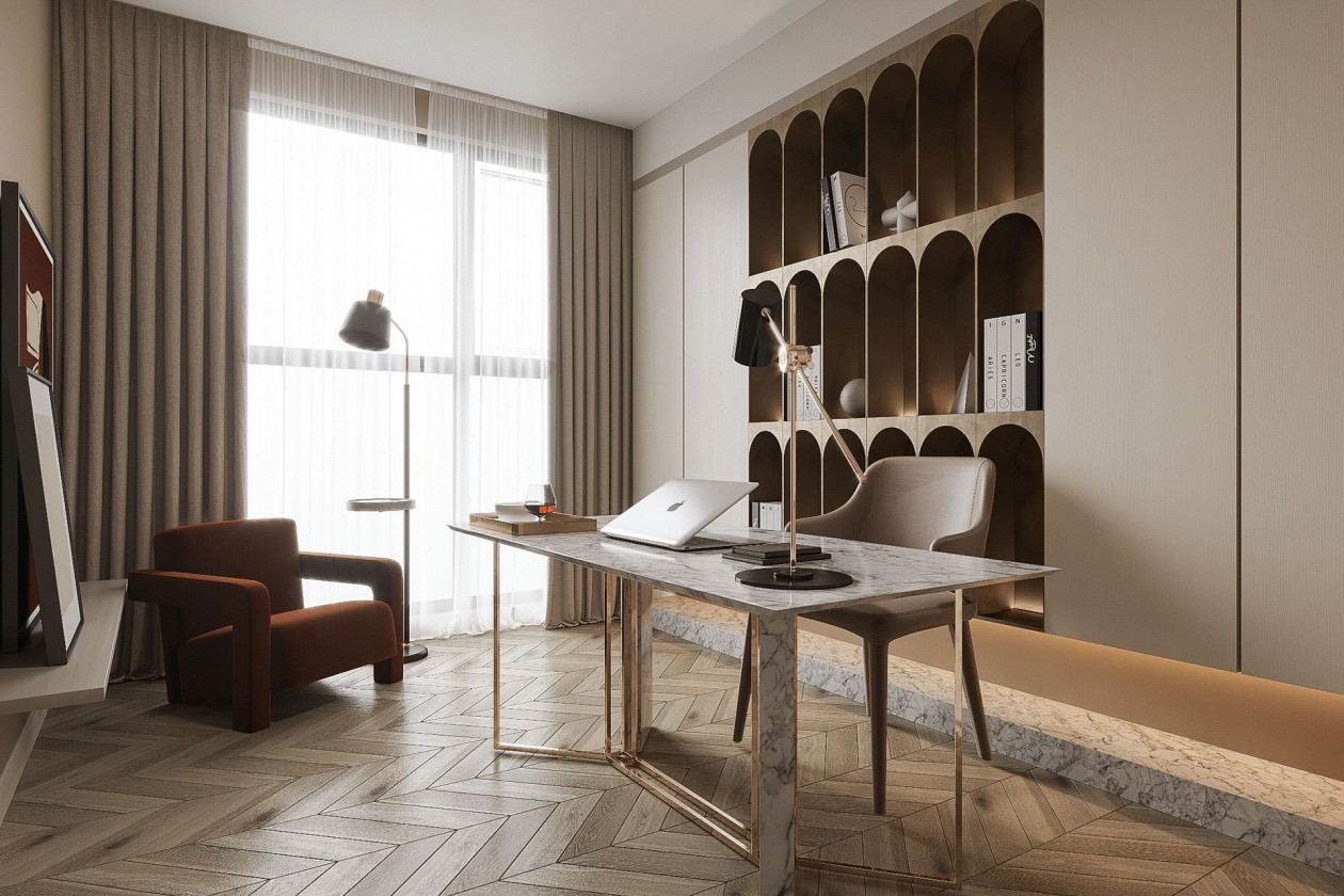 现代浅咖色系住宅空间设计-14