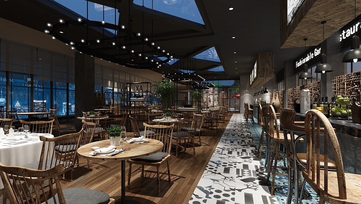 餐厅设计效果图中餐厅餐厅包间包房小吃店面馆工业主题餐厅-20