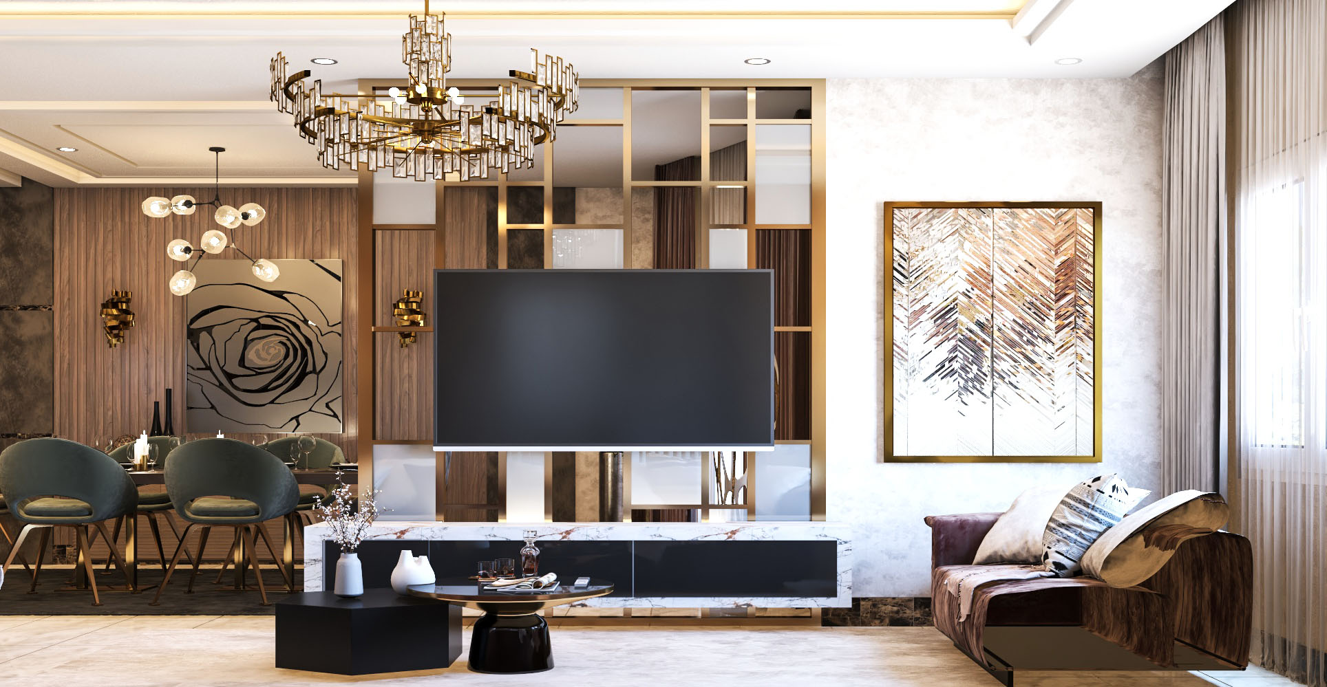 当代接待区与开放式厨房设计-5