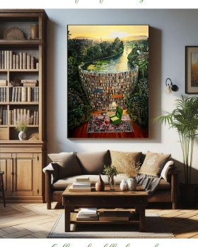 《Waterfall of Books》油画创作