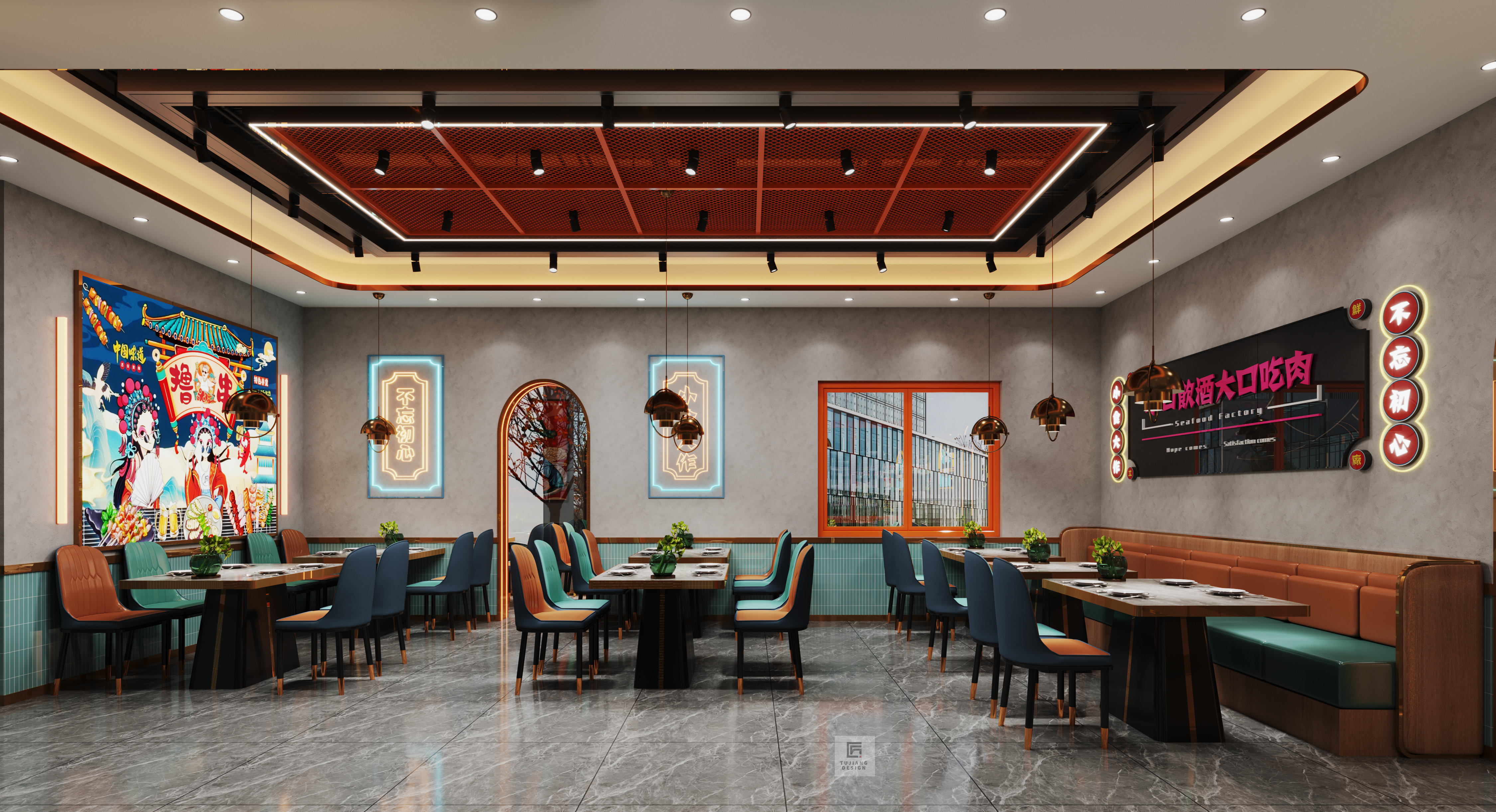 烤肉国潮风空间设计！就着设计感都能多吃几盘肉~-4