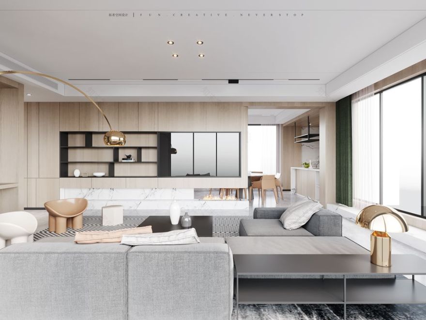 融创越州府顶楼大平层设计 | 温馨灰色系,全开放式厨房-37