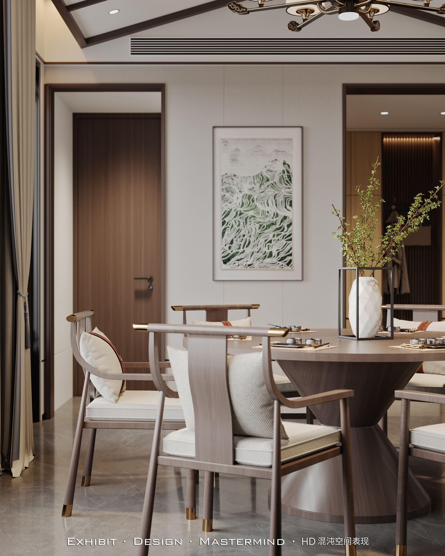 新中式风 别墅客餐厅 × 混沌空间视觉表现-3