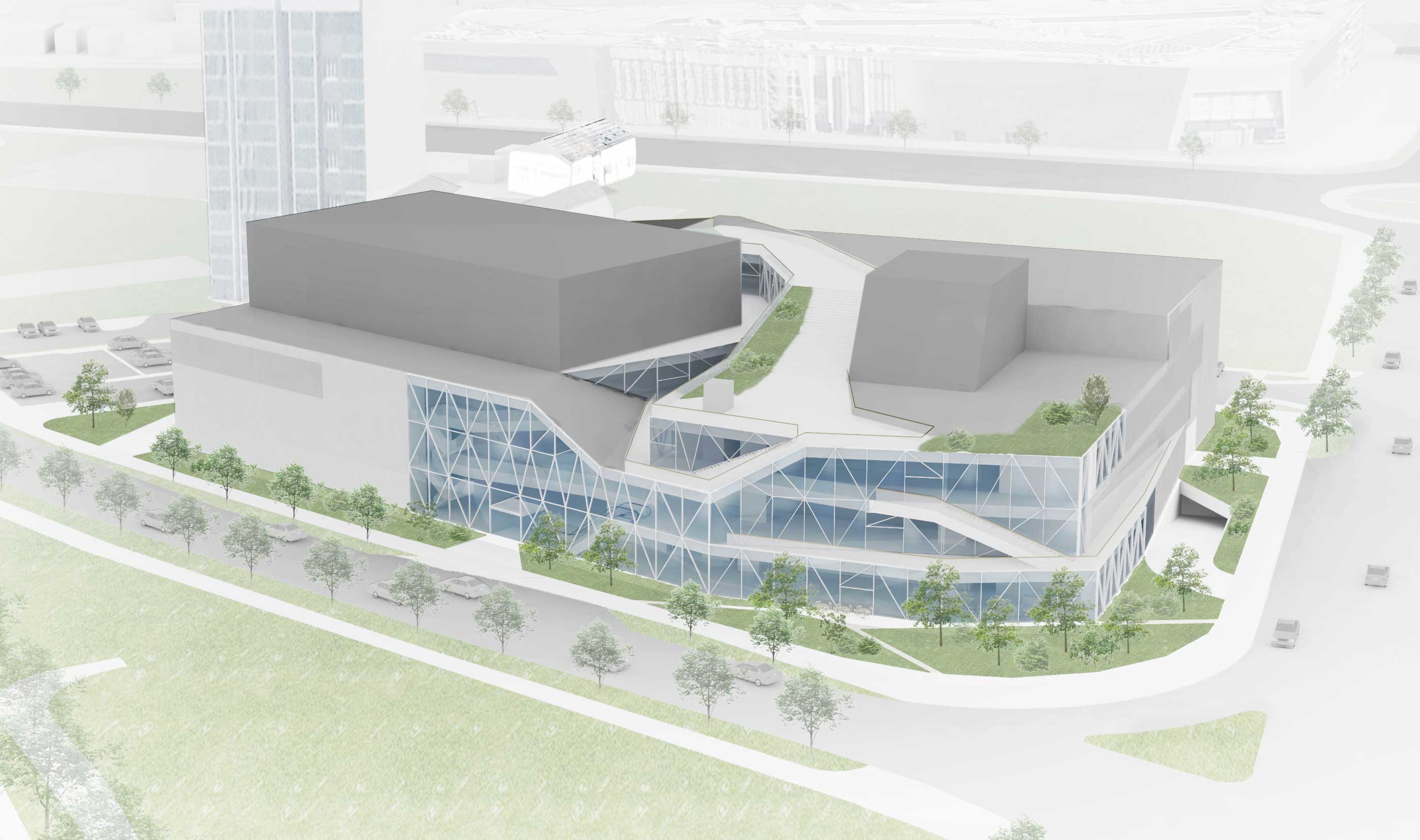 多功能大厅设计,融入城市景观,打造自然地形空间-14