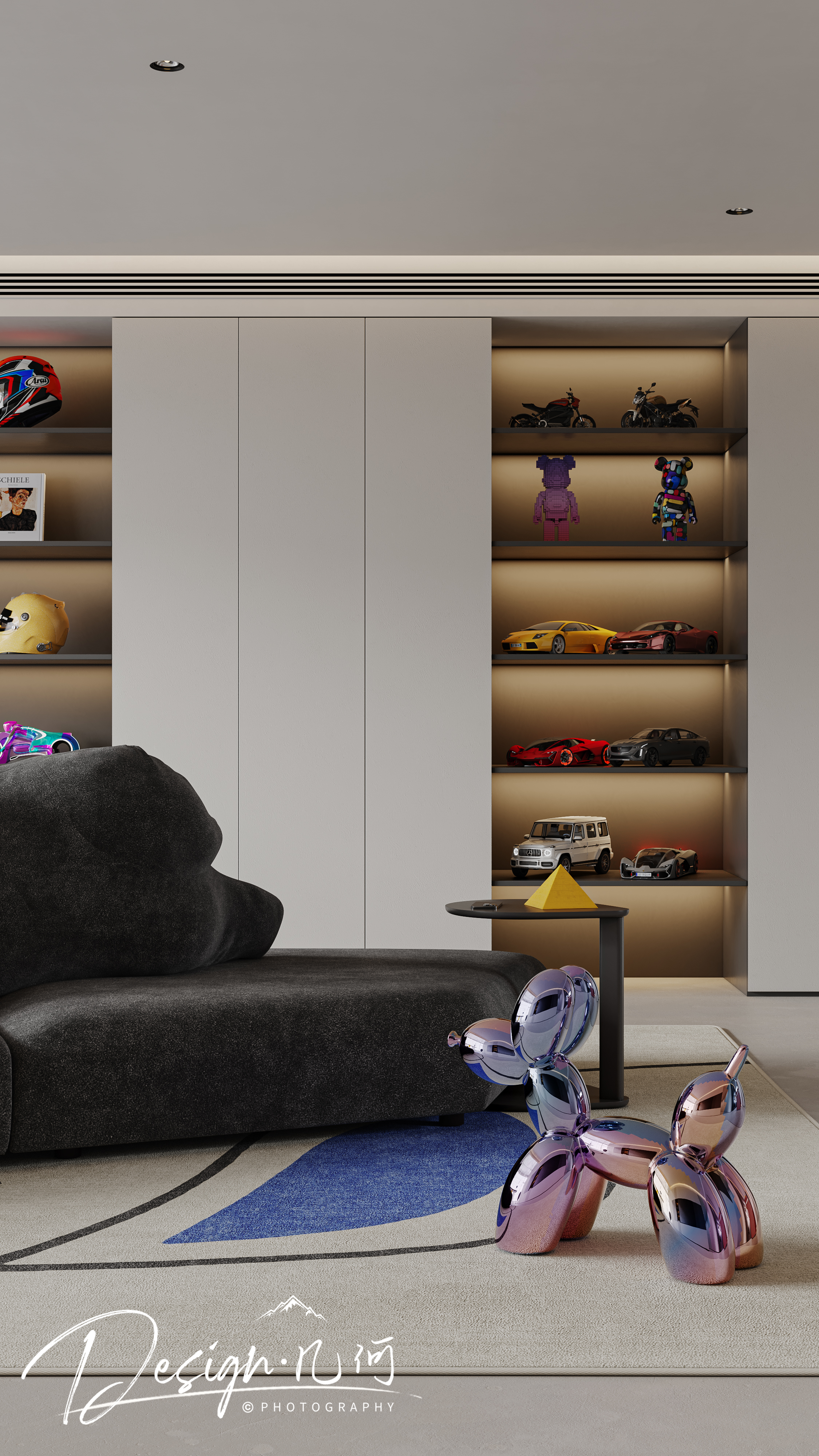 几何空间视觉表现 | 国悦府现代蒙德里安色系客餐厅-20