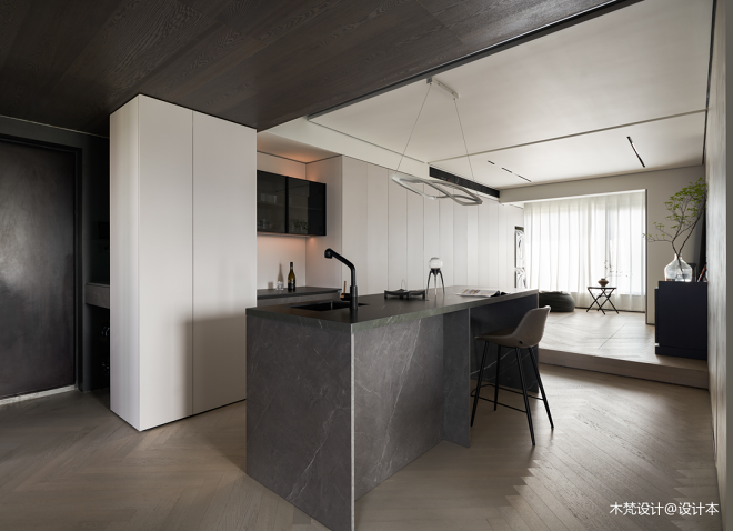 语文老师独居105㎡现代简约家：岛台餐桌、独立猫房、超大办公区-60