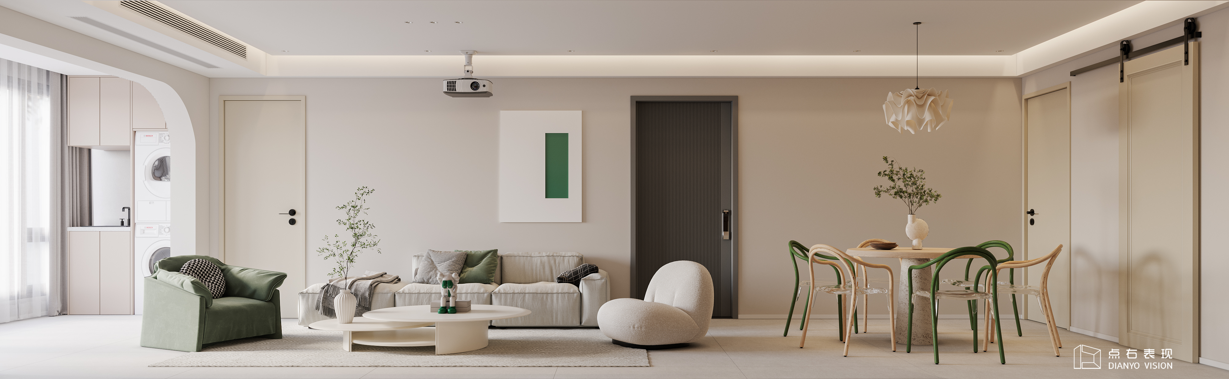 奶油风格室内设计丨点右效果图表现-3