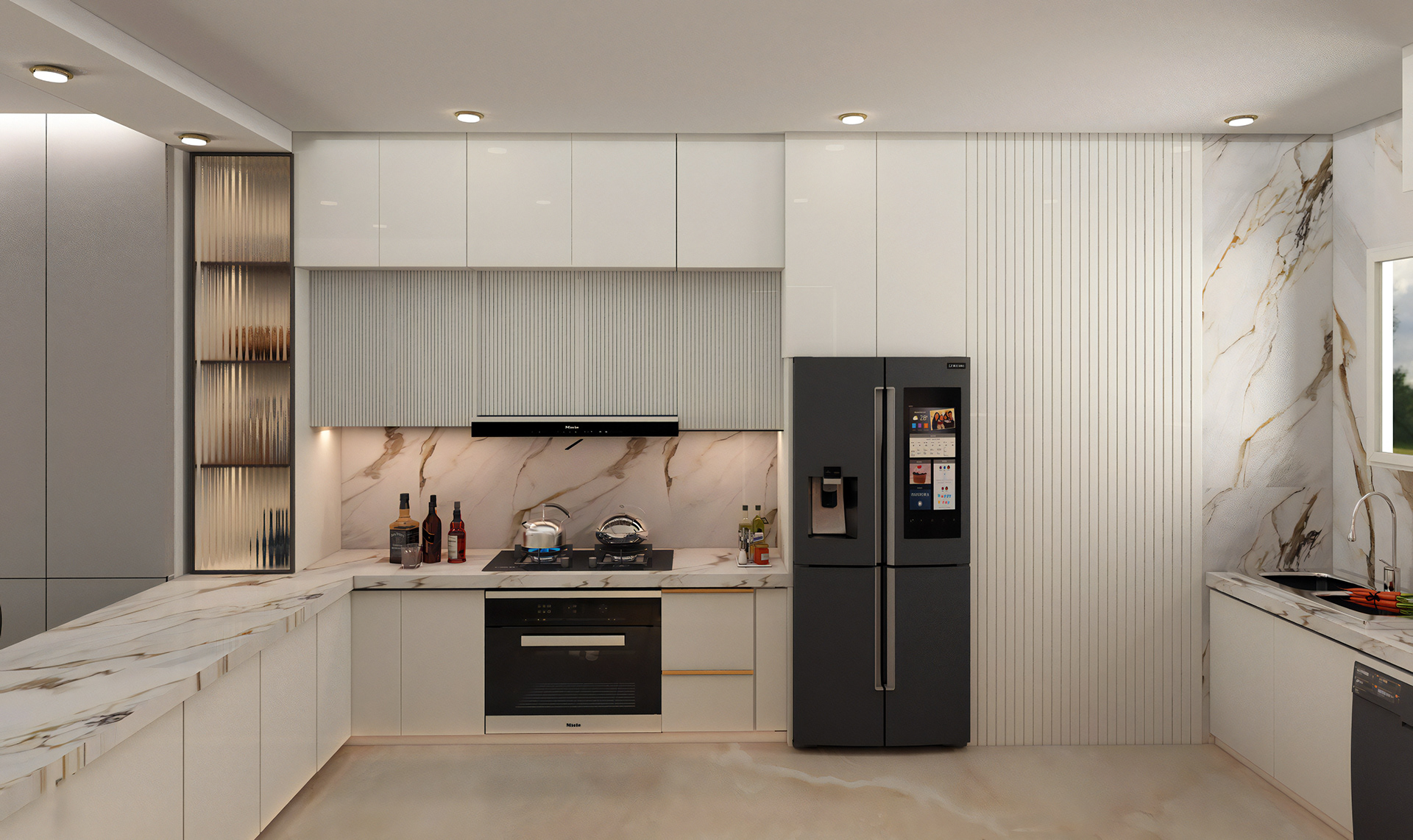 带美式厨房的客厅丨Egypt丨Israa Mahmoud Rayan-13