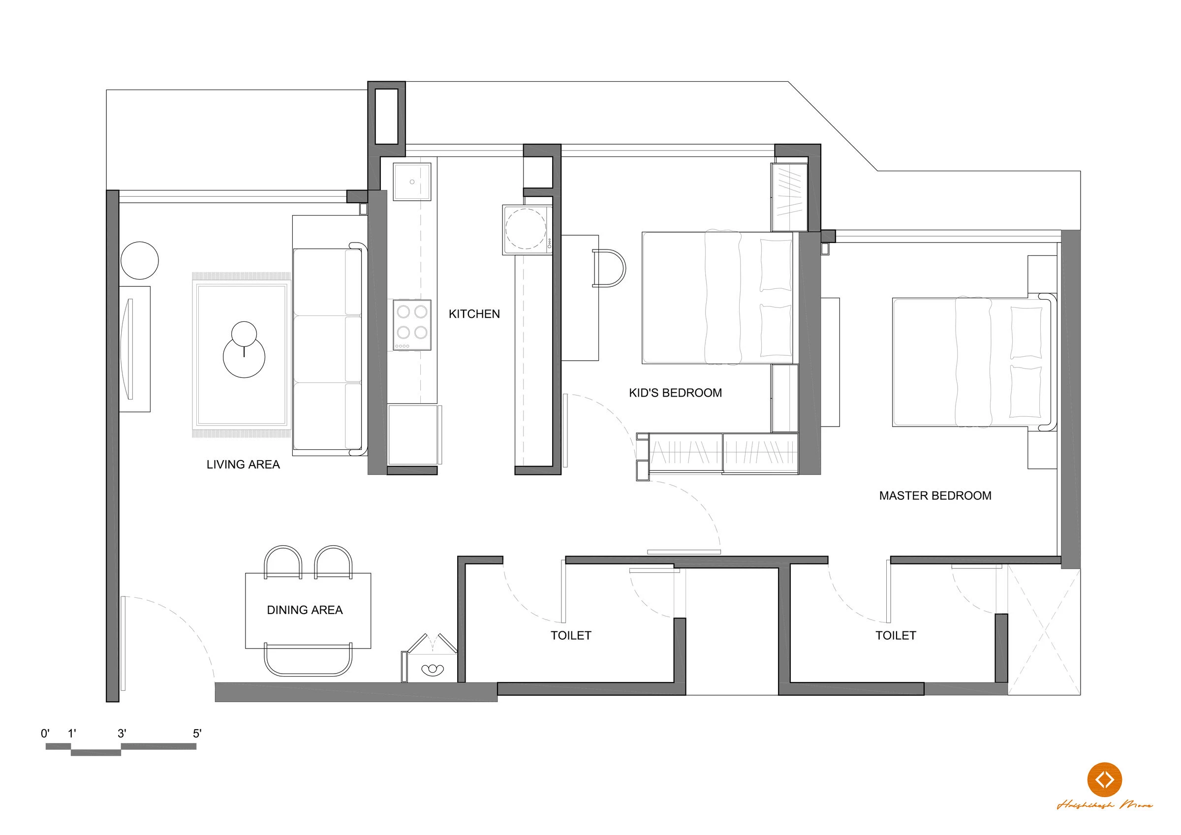 自然光下的温馨公寓丨印度丨Hrishikesh More Architects-28