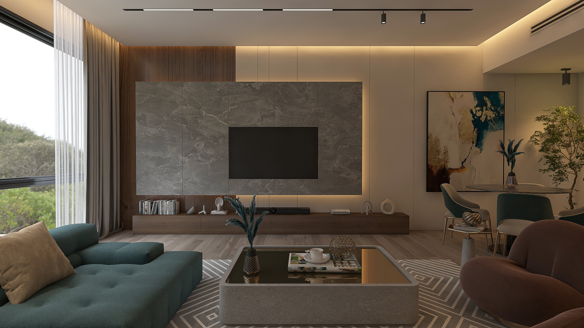 起居区和开放式厨房设计丨阿联酋迪拜-5