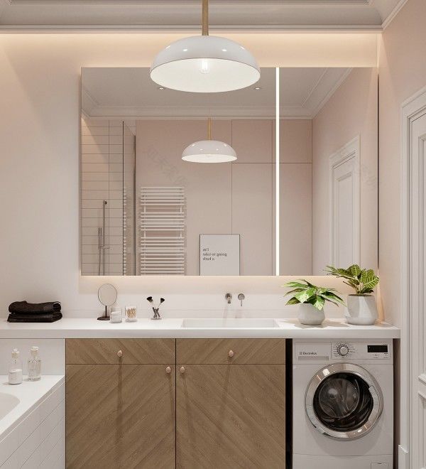 5㎡卫生间高级设计方案 | 洗衣机巧妙融入洗漱台与收纳柜-16