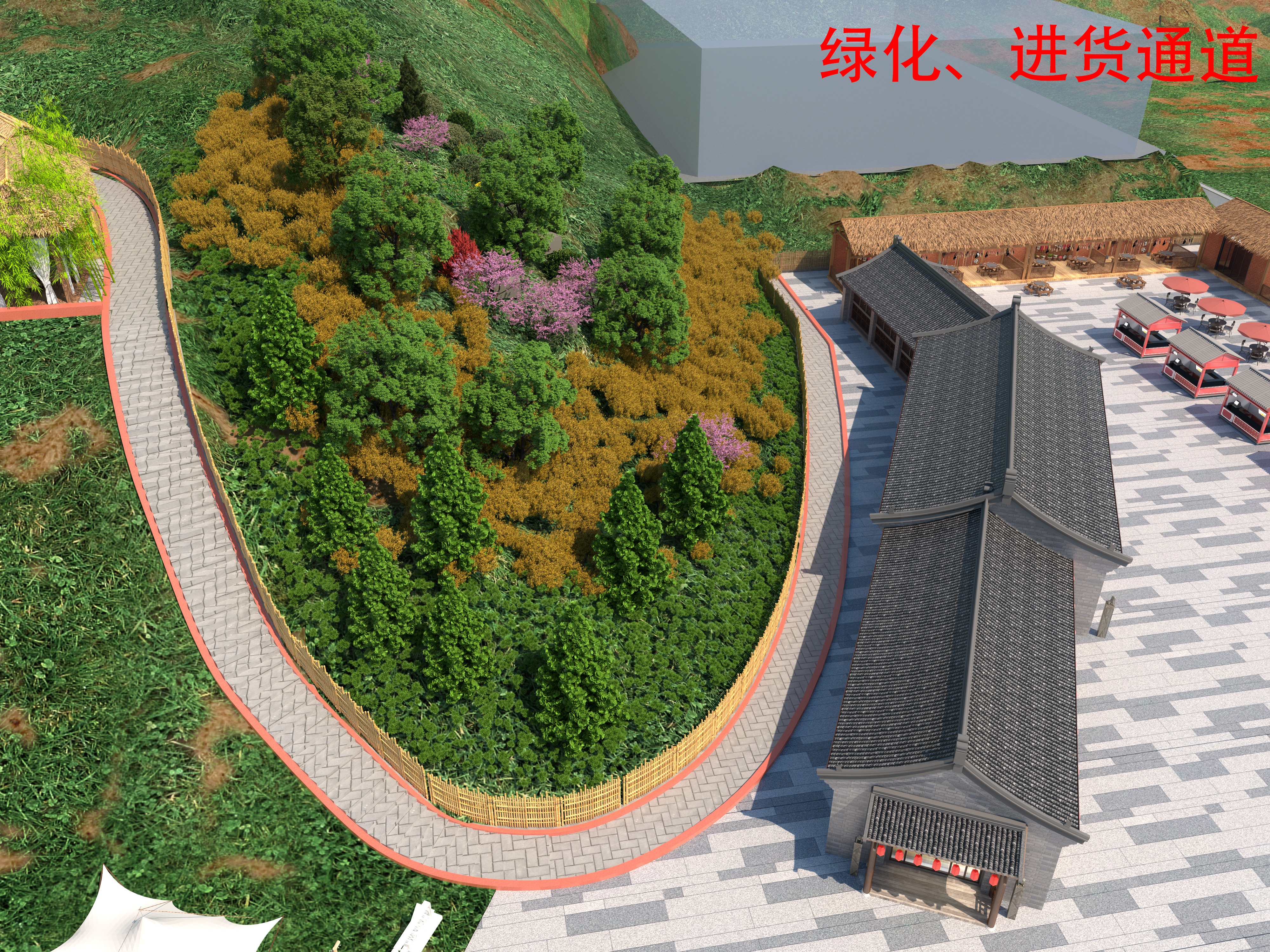 美食广场户外景观 透视鸟瞰-2