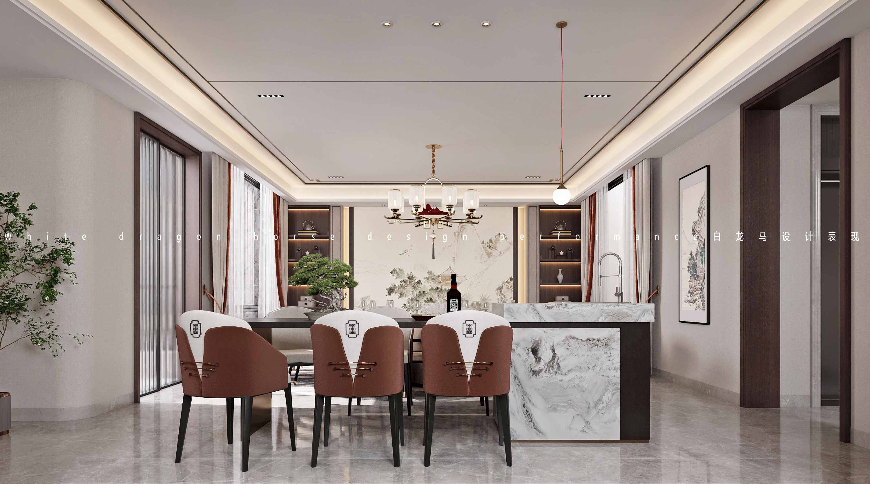 新中式别墅——白龙马效果图-2