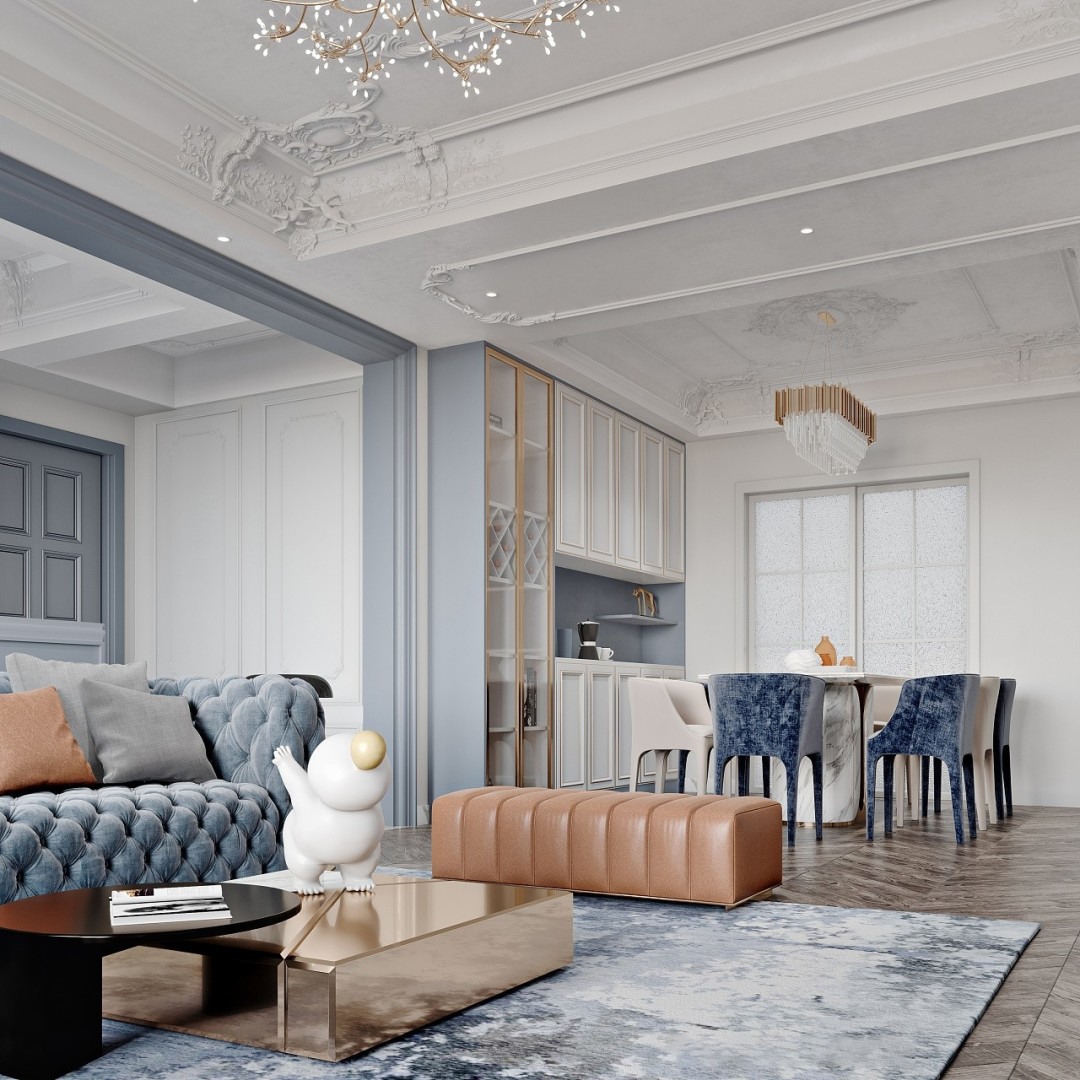 220㎡迷雾蓝法式轻奢自带优雅气质-1
