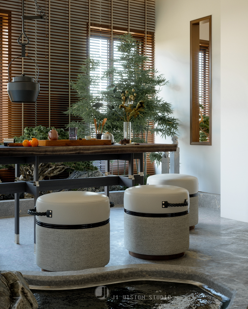 新中式茶室效果图渲染-8