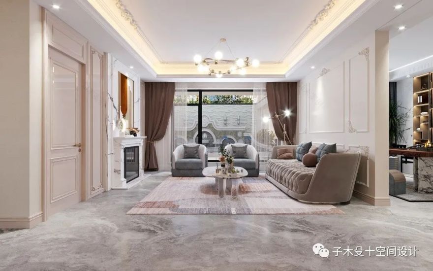法式轻奢海城别墅丨子木殳十空间设计-34