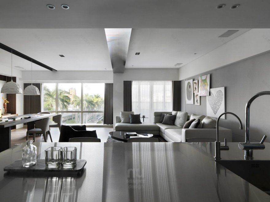 原味生活,书墙为背景的现代住宅设计-15