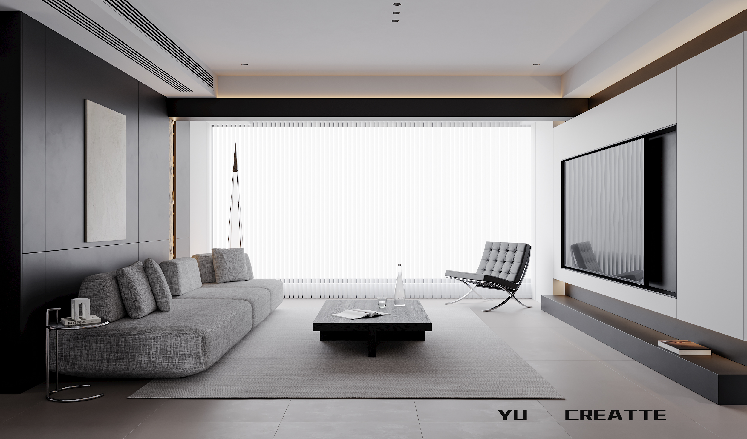 现代黑白灰极简客餐厅丨近期表现-3