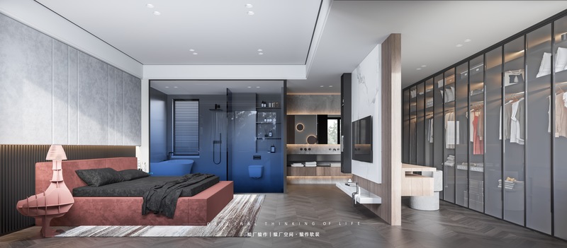 90后婚房设计 | 黑白灰与克莱因蓝的浪漫空间-21