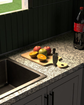 Kitchen scene with mid-modern style
