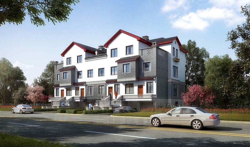 联排别墅双拼别墅建筑外观设计案例效果图-9