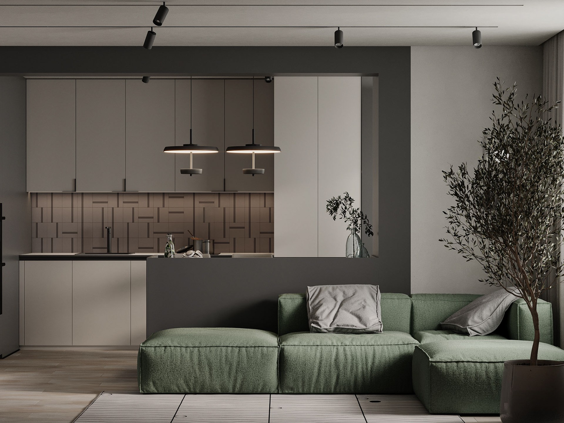 高级灰+绿色 打造出极致舒服的家-2