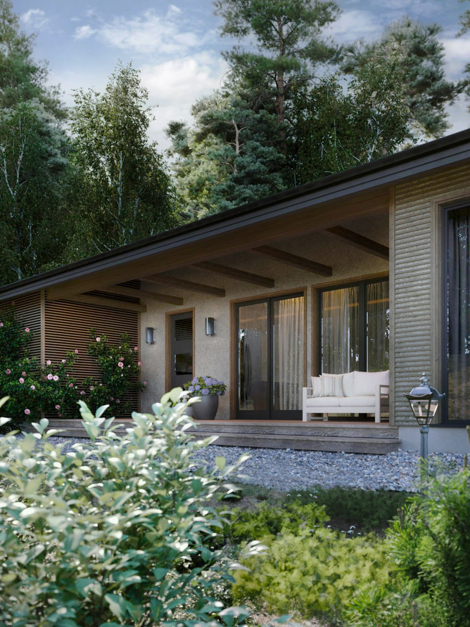 Forest House with Terrace and Pond-8