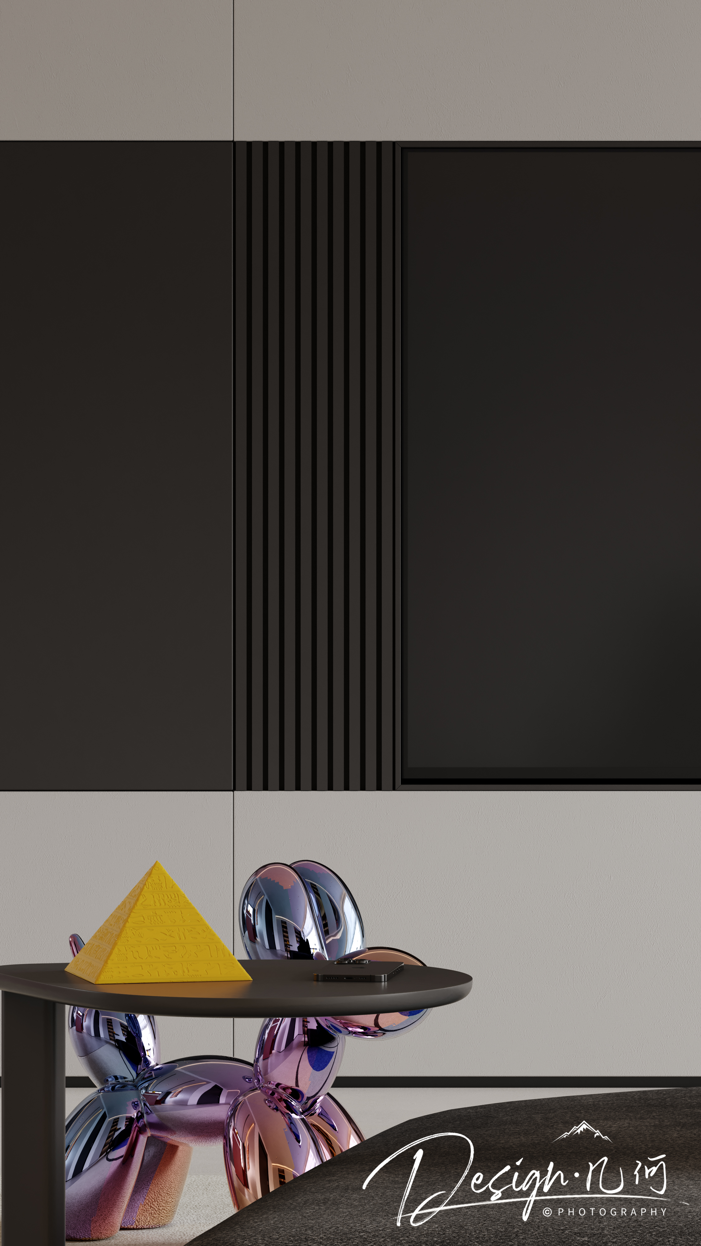 几何空间视觉表现 | 国悦府现代蒙德里安色系客餐厅-18