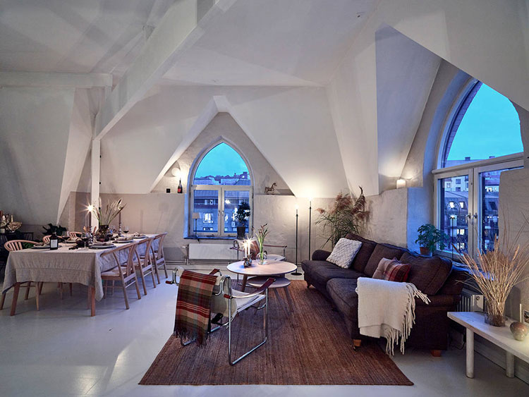 独特拱窗的斯堪的纳维亚风格阁楼公寓-1