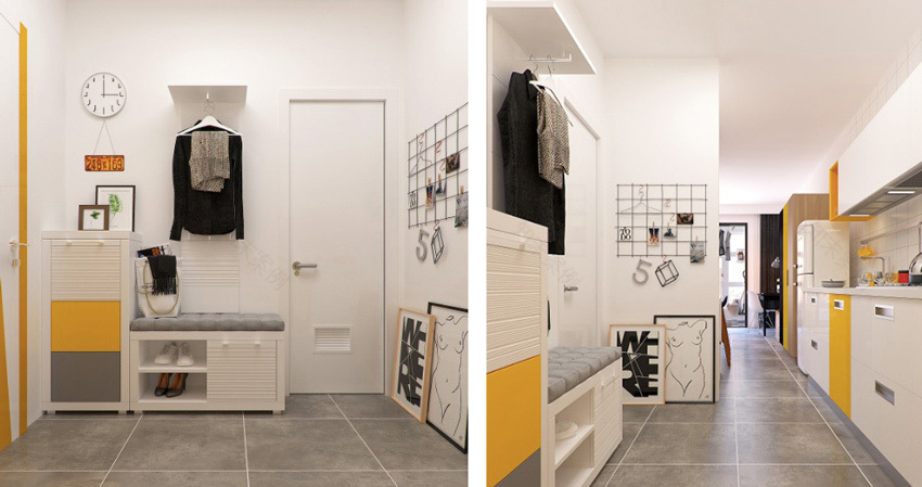 广东 40㎡男子单身公寓 | 北欧风黄色小户型设计-8