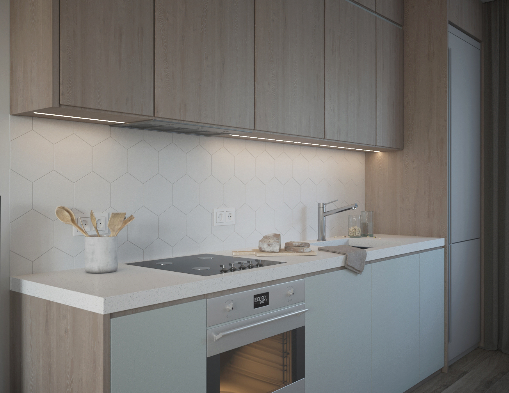 厨房客厅室内设计丨俄罗斯莫斯科丨Pobedonoscev Architects-5