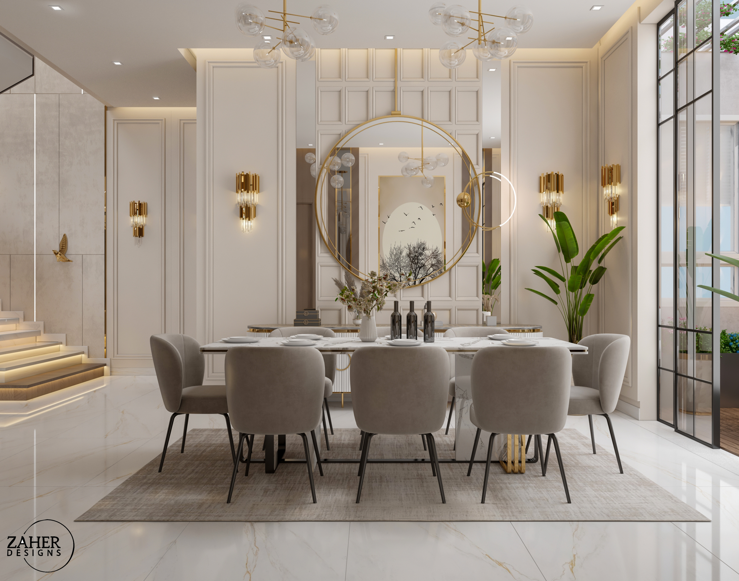 豪华客厅和餐厅设计丨沙特阿拉伯丨Zaher Design Studio-21