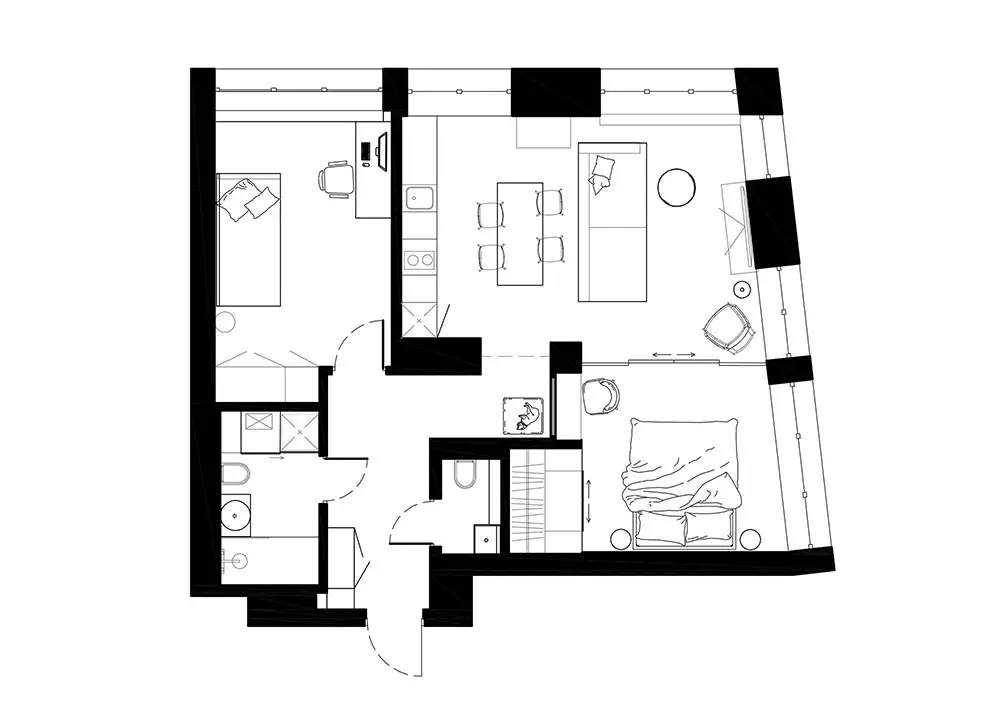基辅 69 平米黑白绿时尚公寓设计-16