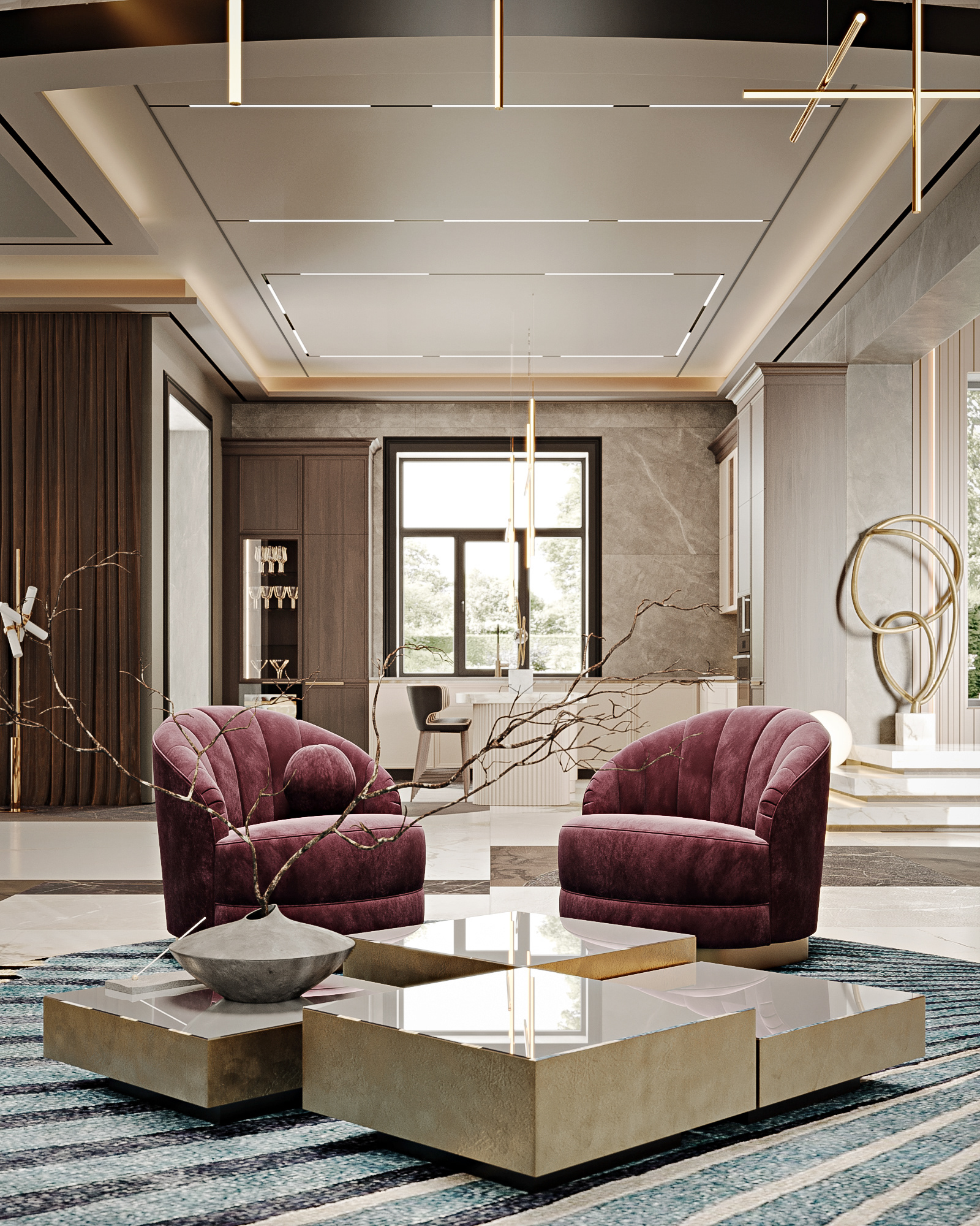 Modern living space with bronze details-12