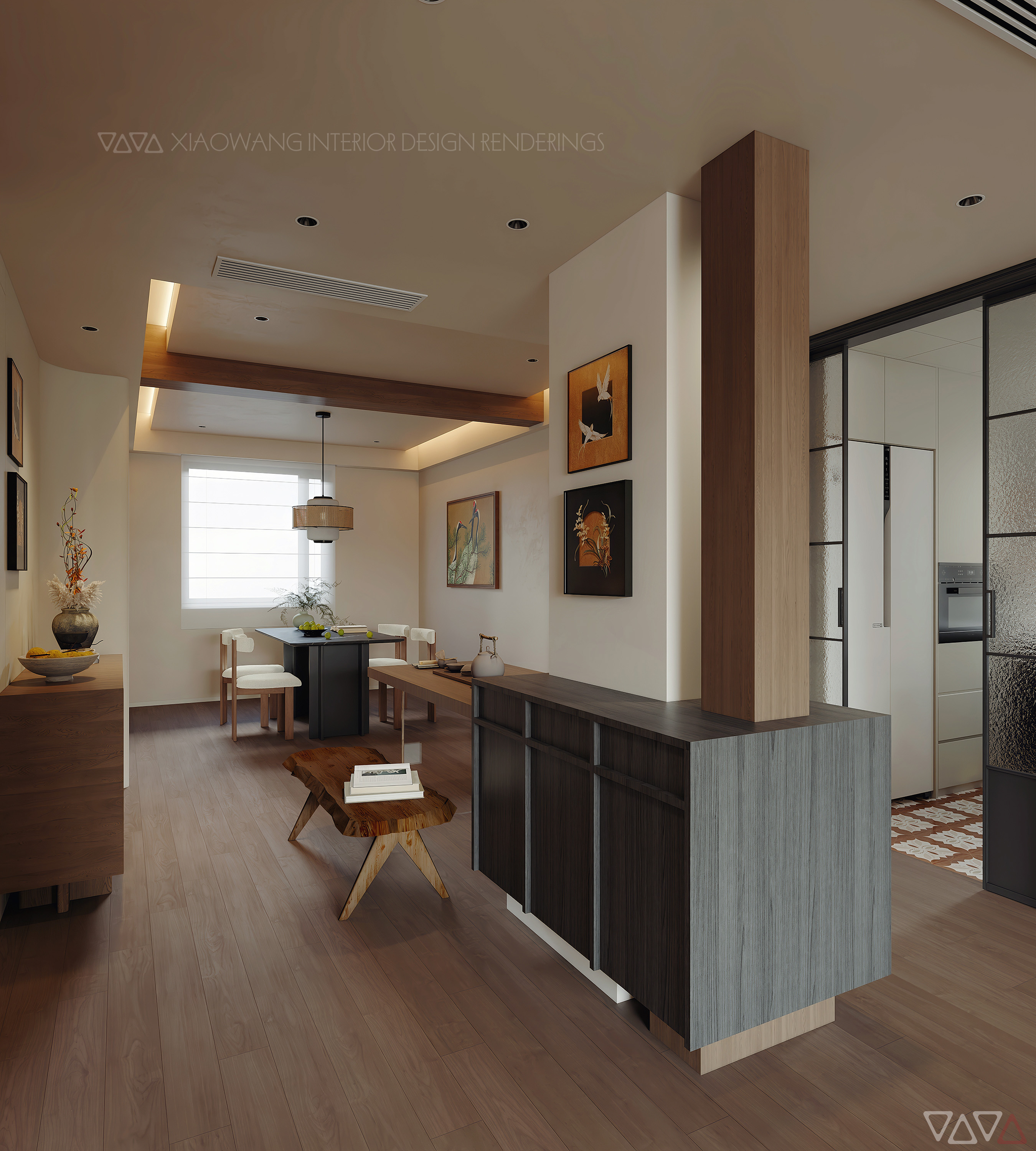 中古风 客餐厅 卧室 效果图-20