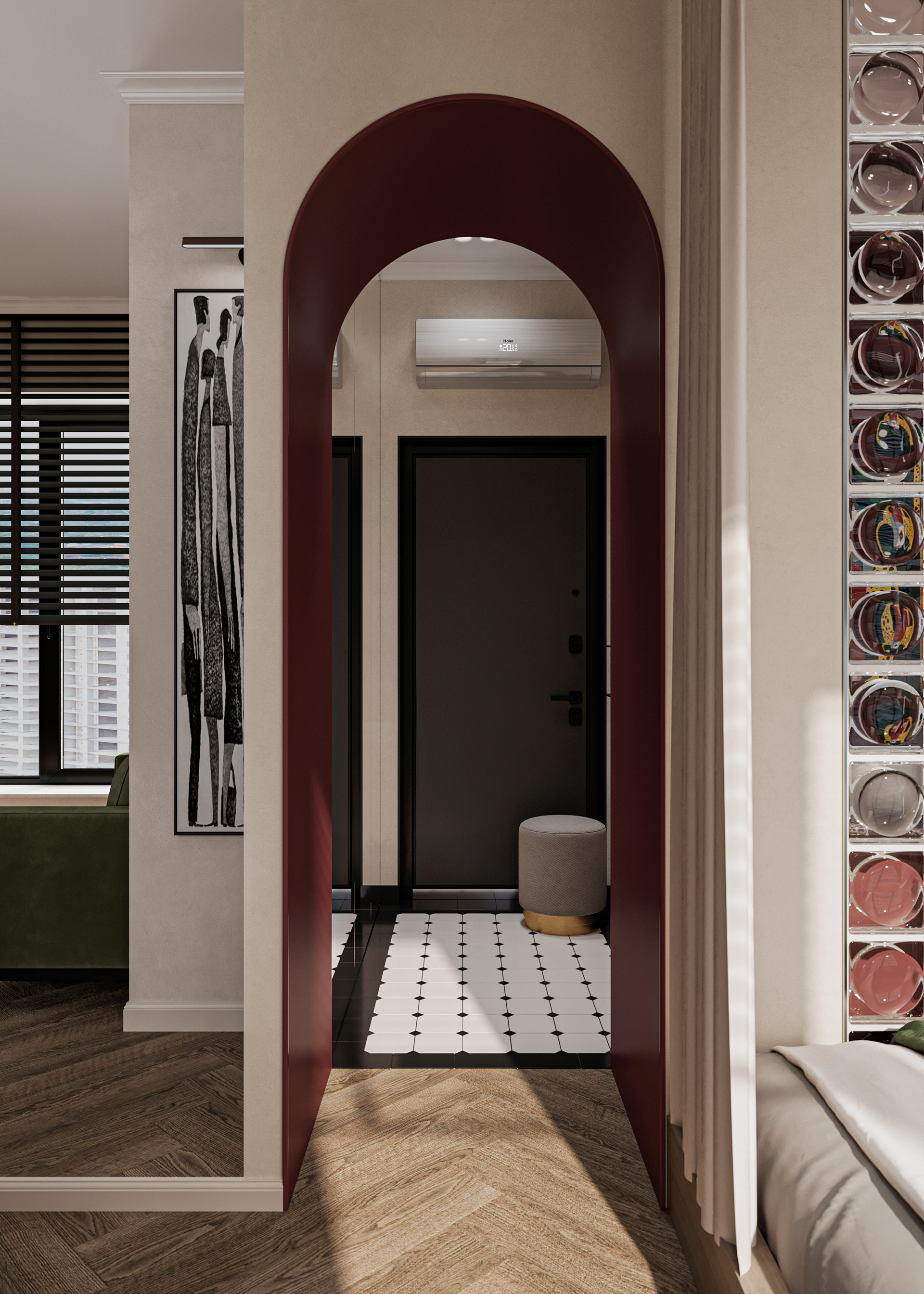 工作室公寓浴室和大厅室内可视化设计-14