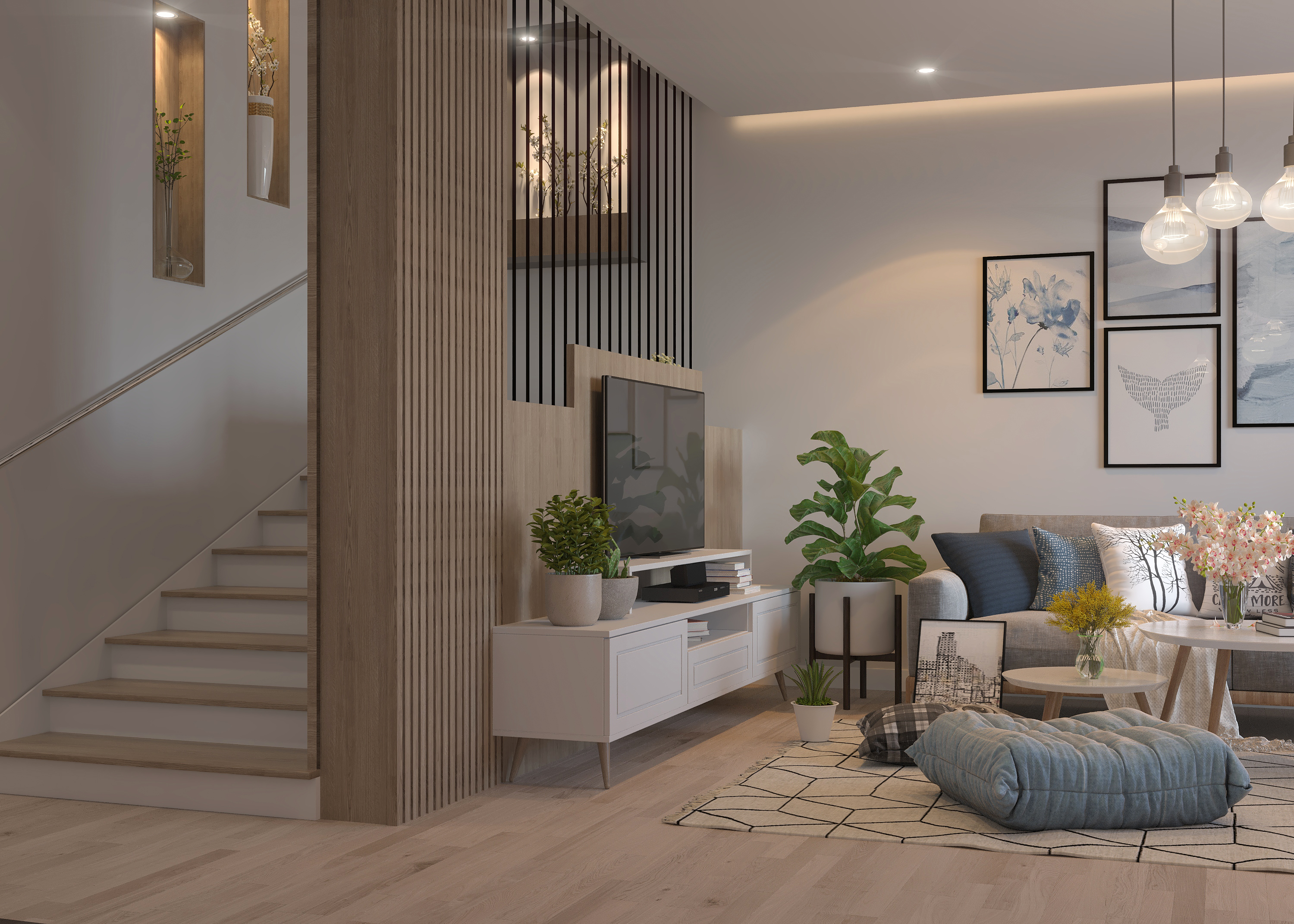 Scandinavian Living Room, Corridor & Stairs-12