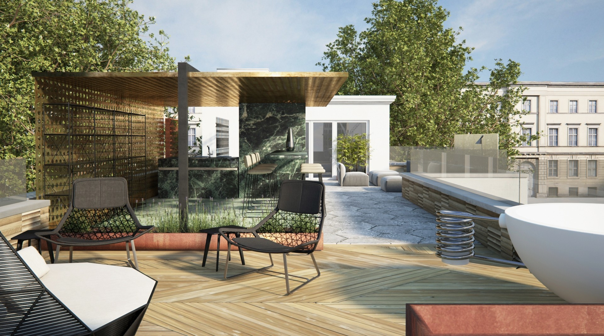 维也纳别墅屋顶露台设计 | 酒吧、烧烤与浴缸的完美结合-4