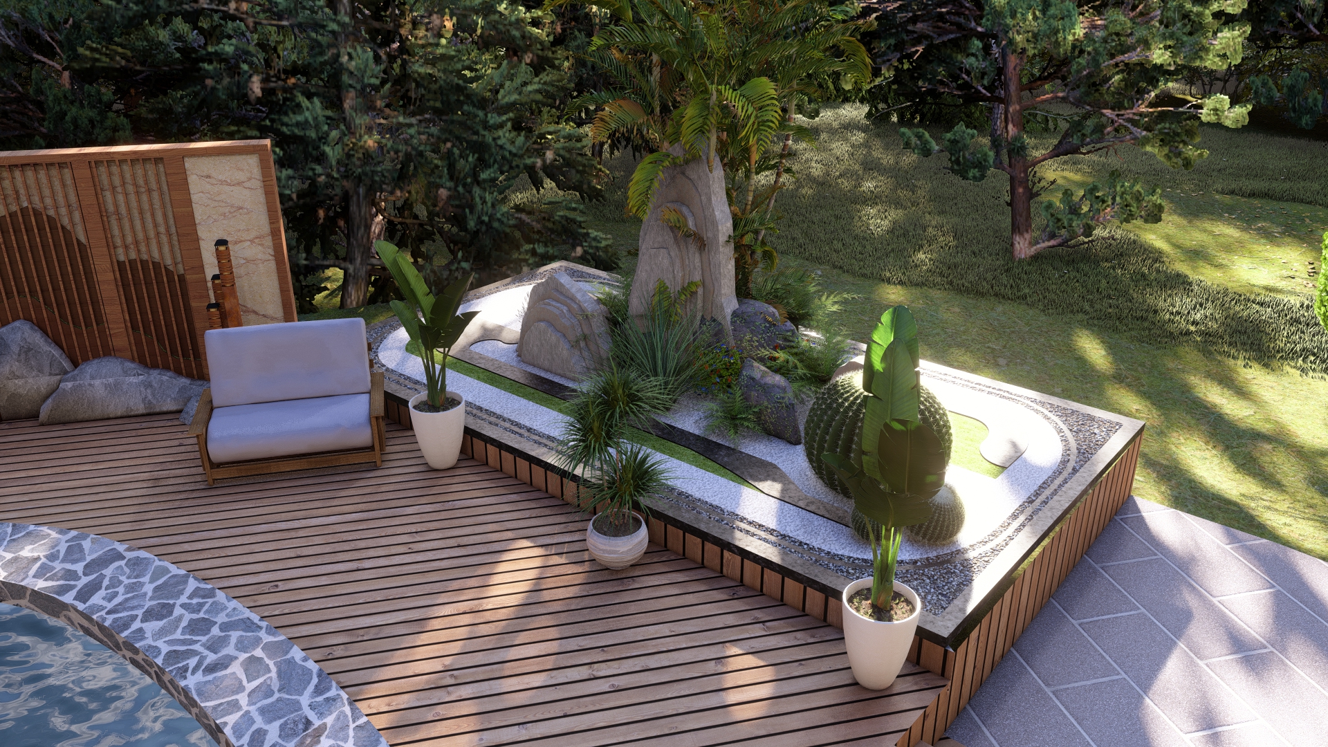 GARDEN DESIGN/ Covered Pool Side Deck-3