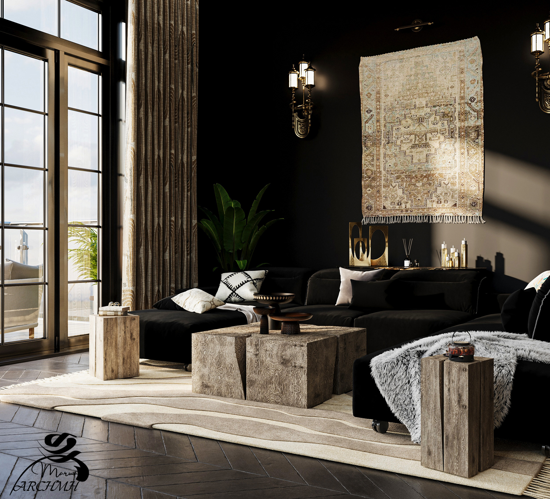 Moody Elegance | Black Interior Scene-1