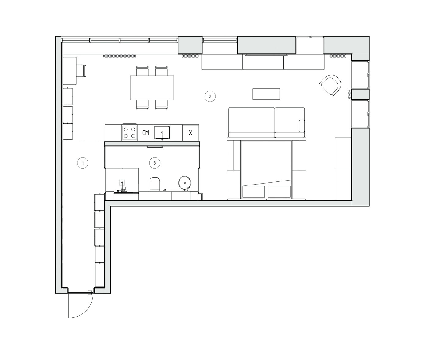 砖墙、黑色厨房和拱形窗户的时尚阁楼式公寓-15