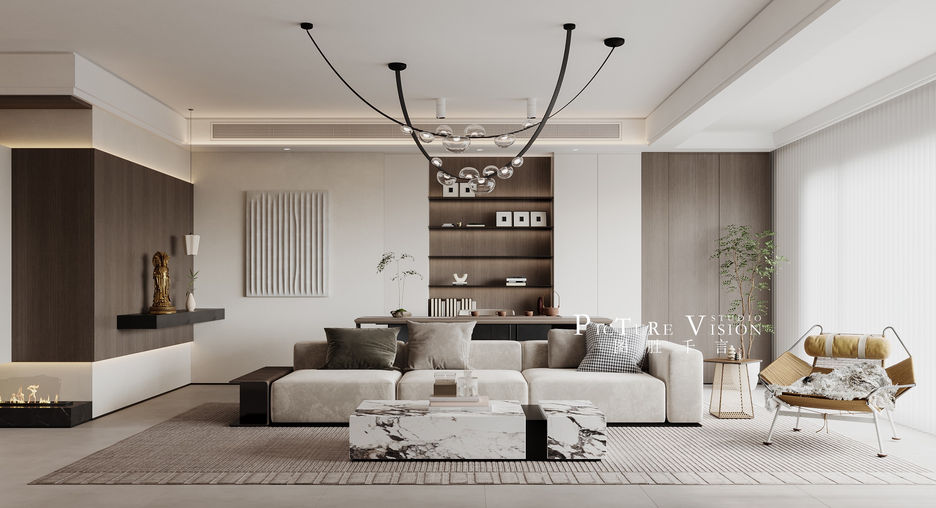 现代奶油风客餐厅丨图胜千言可视化工作室-3