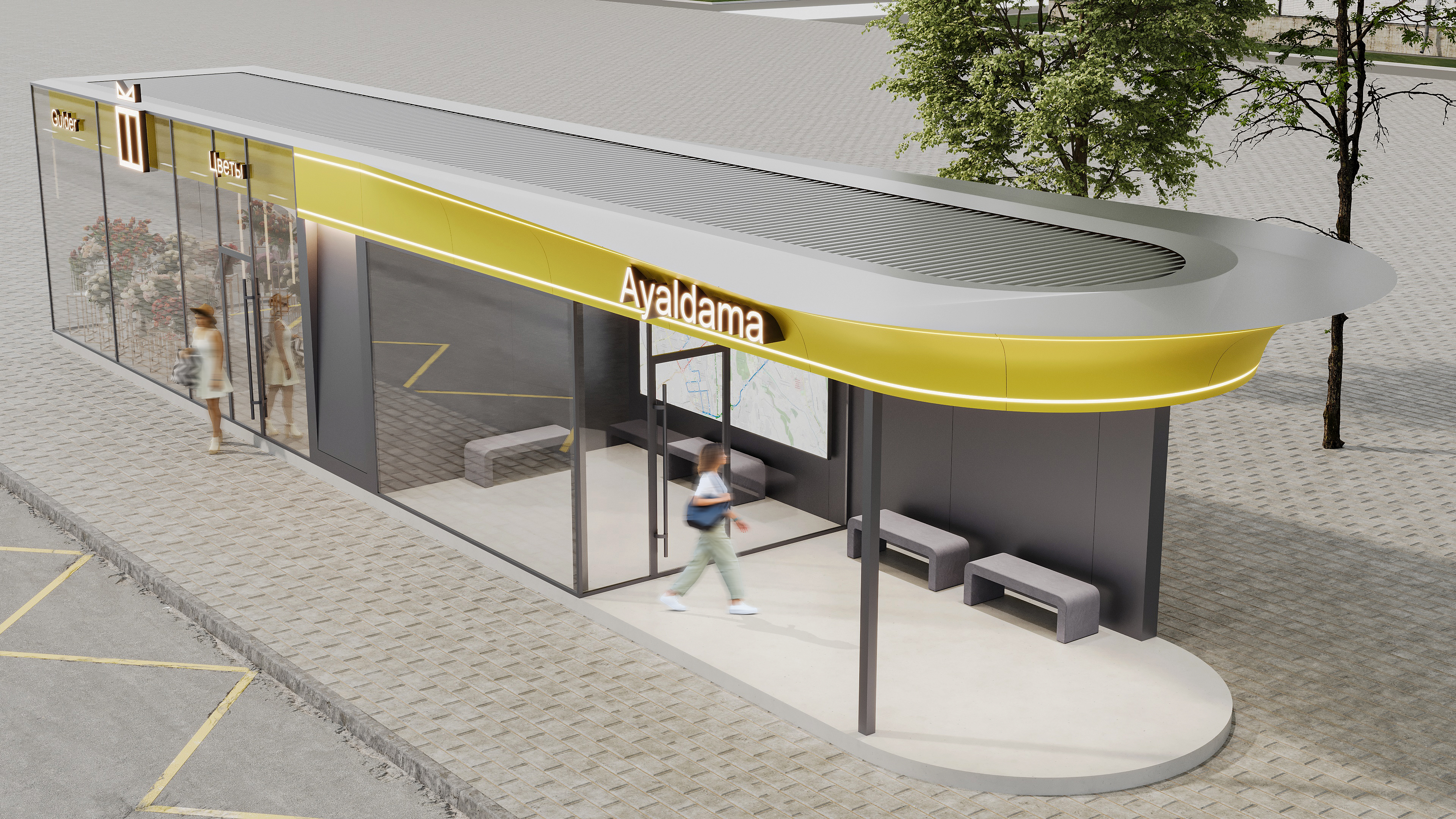 bus stop and flowers "ROMANTIC"-4