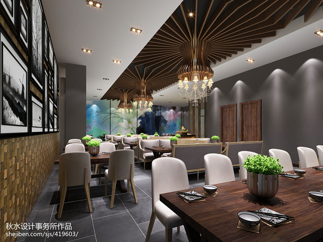 45万元餐饮空间350平米装修案例（湘菜馆设计）-9
