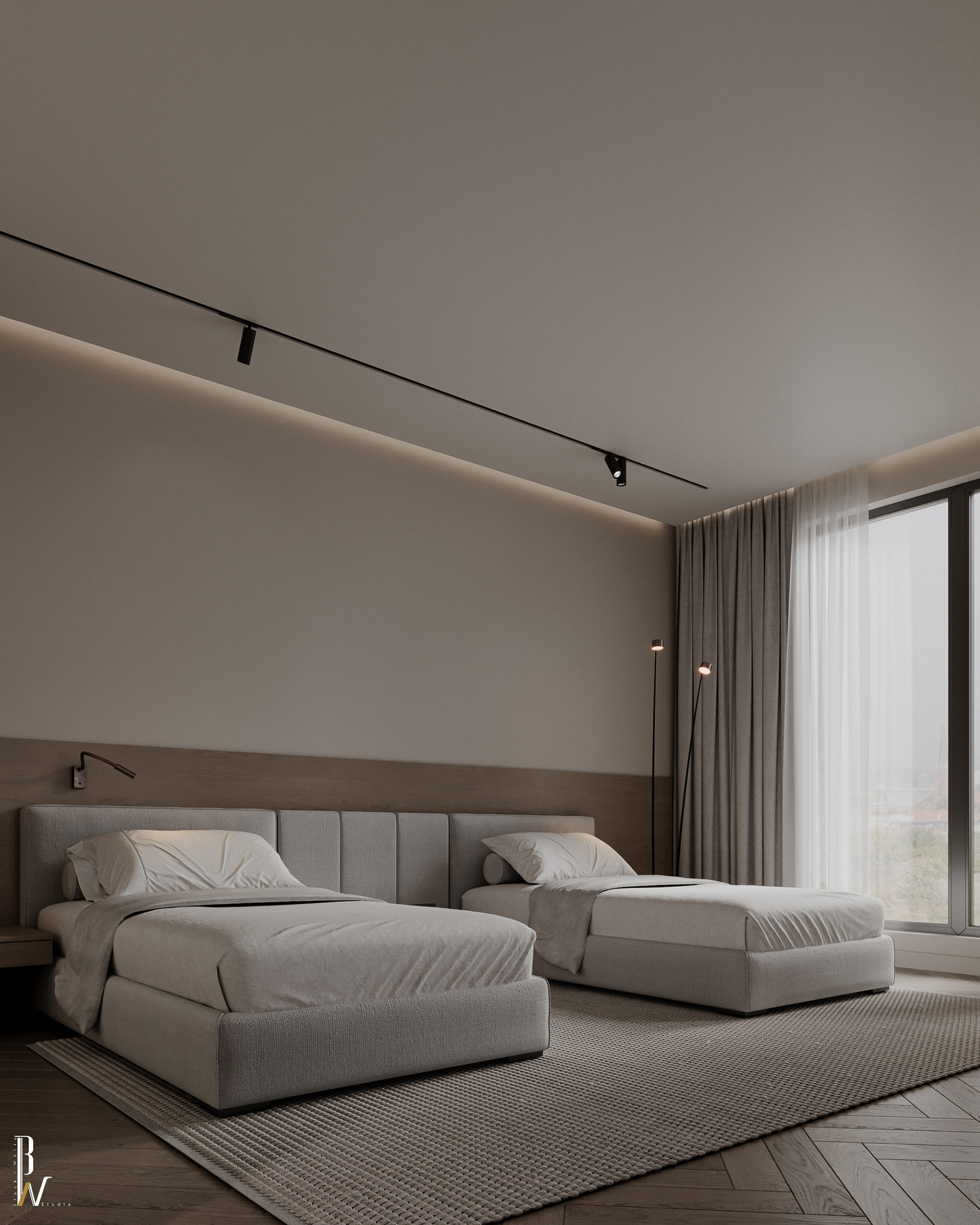 双人卧室设计丨阿联酋丨Black N White-9