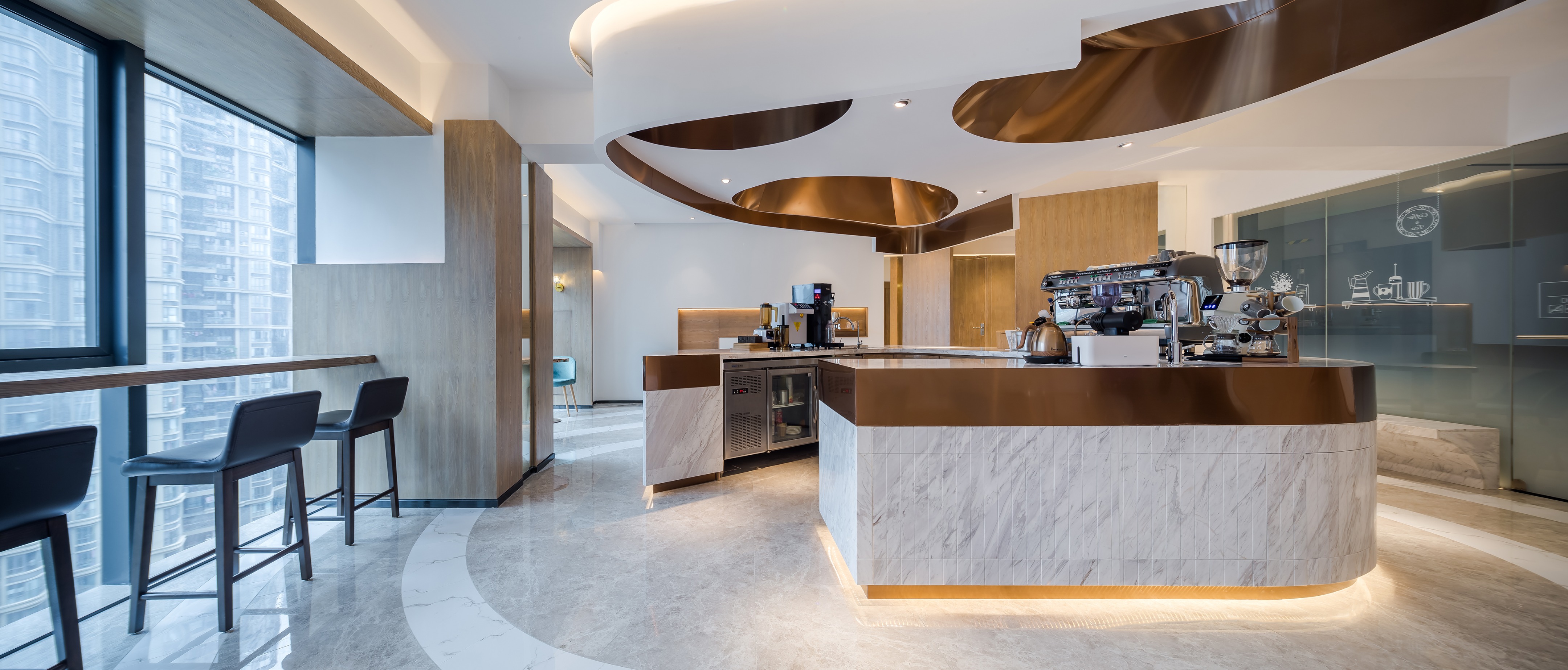 E²CAFEDesign 咖啡厅 | 弧线灵动,划分多重空间-9