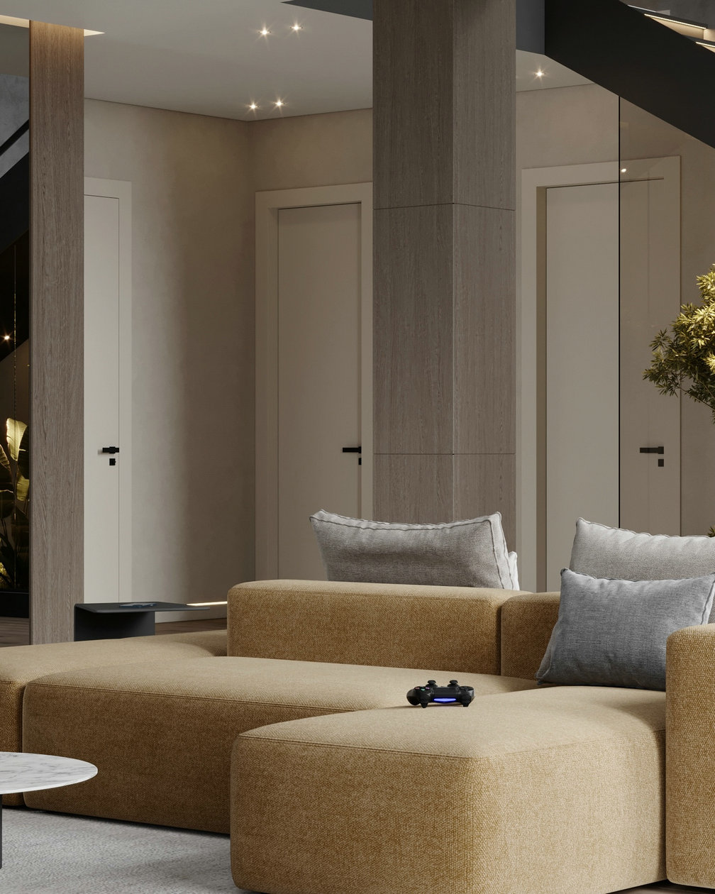 胡桃木与黄色打造的优雅空间-5