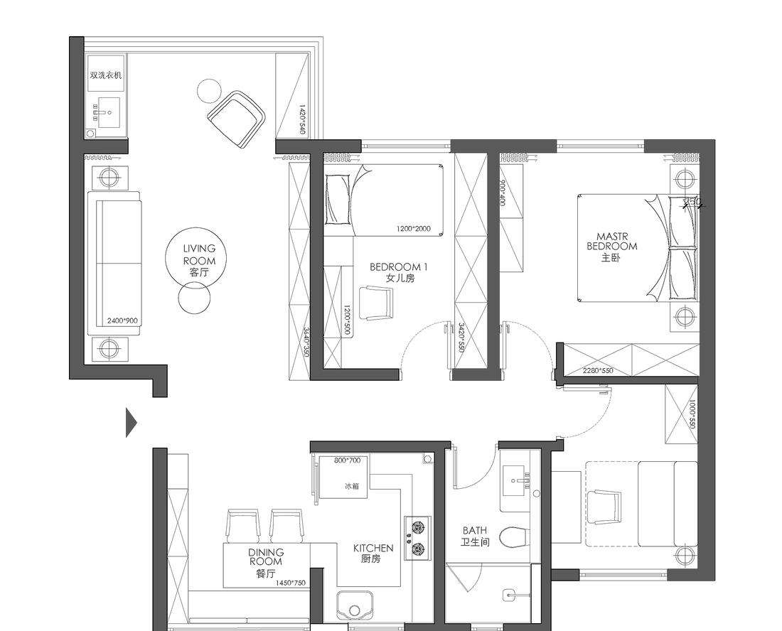 89㎡现代简约三居室,点亮生活的活力橙色沙发-2