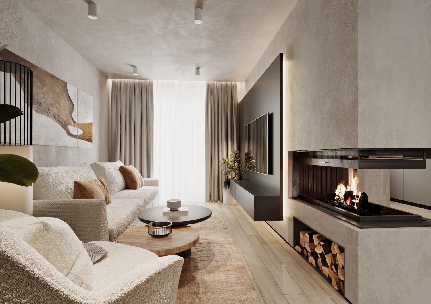 Living room, design interior, fireplace-0