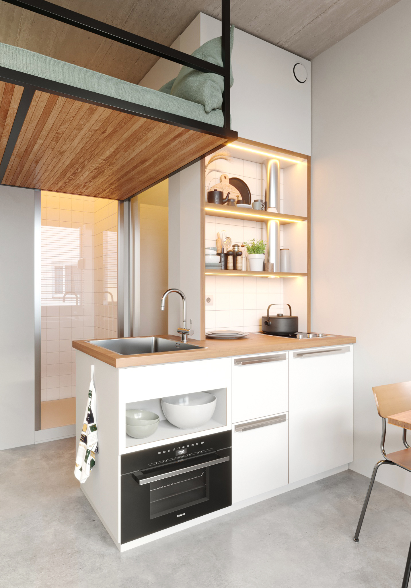 A Loft Bed Suspended From The Ceiling-3